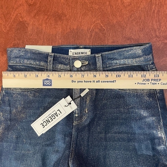 L'AGENCE El Matador Glitter-Coated Stretch Slim-Fit Jeans 32 Blue Raw Hem - Picture 9 of 16